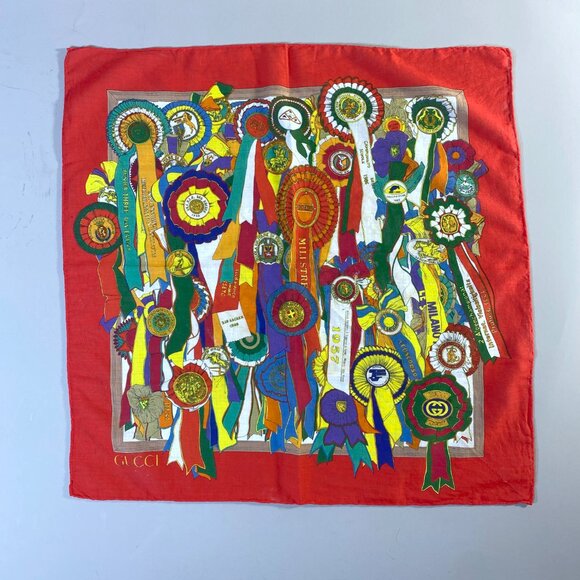 Gucci Equestrian Rosette Ribbon Awards Motif Silk Scarf - Picture 7 of 7